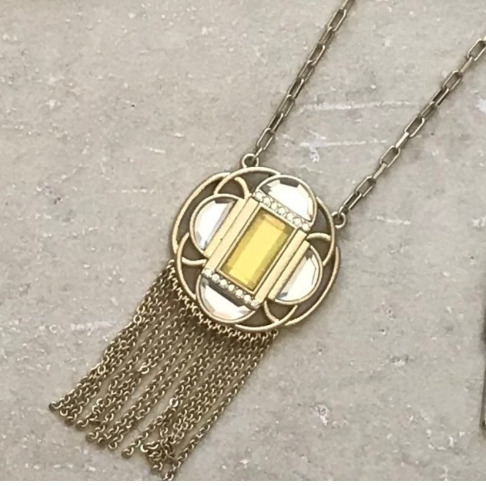 LIA SOPHIA COMPASS Necklace Rhinestones Gold Tone Chain Fringe Excellent - Picture 8 of 8